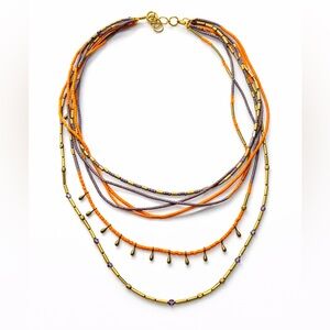 NWT Multi Layer Minimal Orange Gold Purple Beaded Boho Chic Necklace